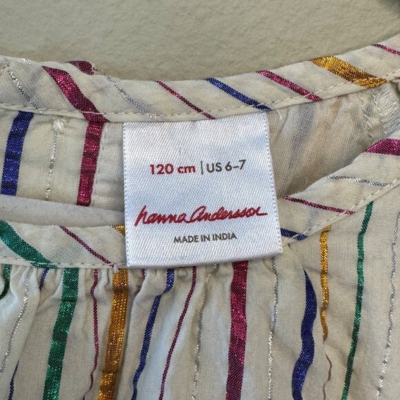 HANNA ANDERSSON Metallic Striped Dress Girls 6-7 120 Rainbow Shimmer Tunic Top - Picture 6 of 8